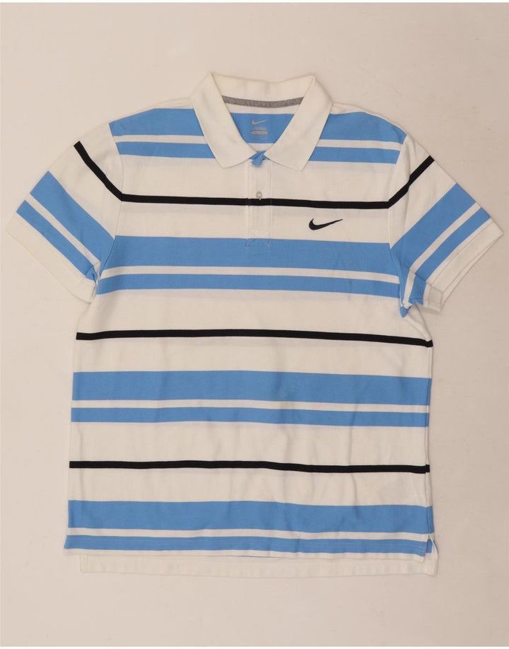 Nike Mens Polo Shirt Large White Striped Cotton