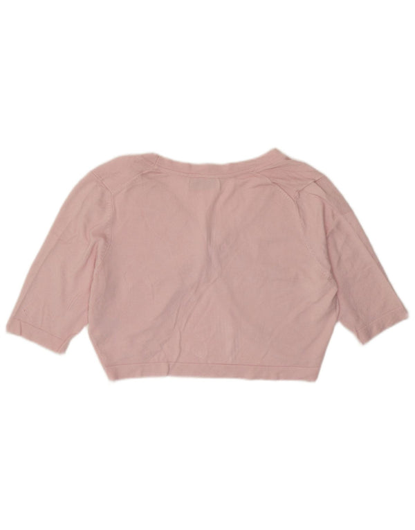 Marks & Spencer Womens Crop Short Sleeve Cardigan Sweater UK 14 Medium Pink