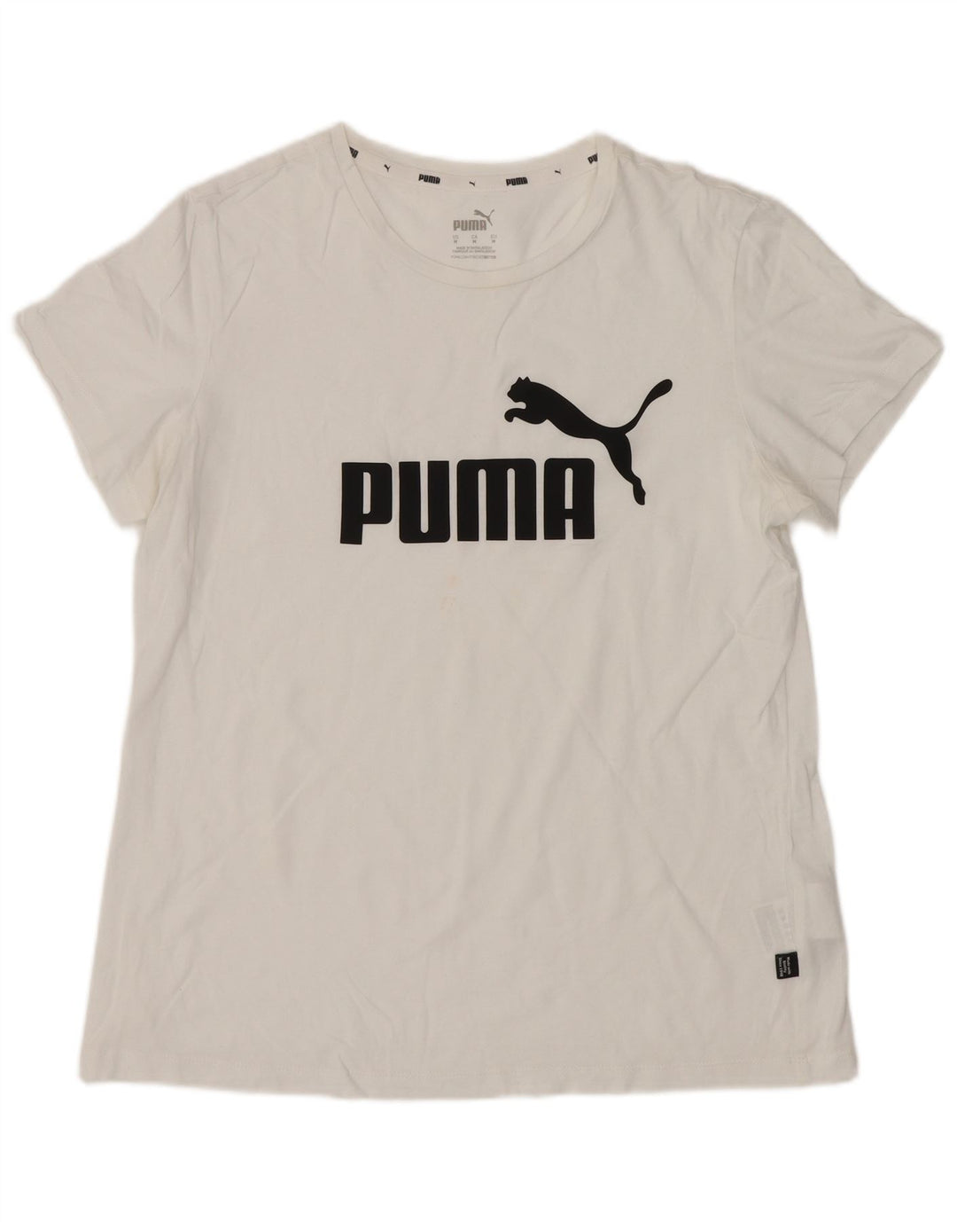 Puma Womens Graphic T-Shirt Top UK 12 Medium White Cotton
