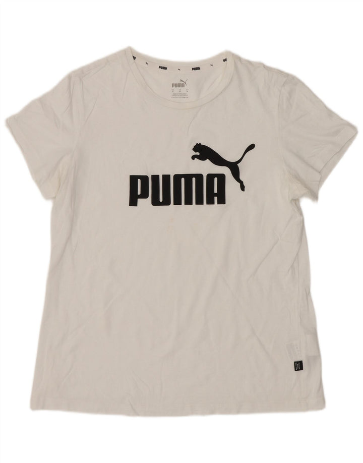 Puma Womens Graphic T-Shirt Top UK 12 Medium White Cotton