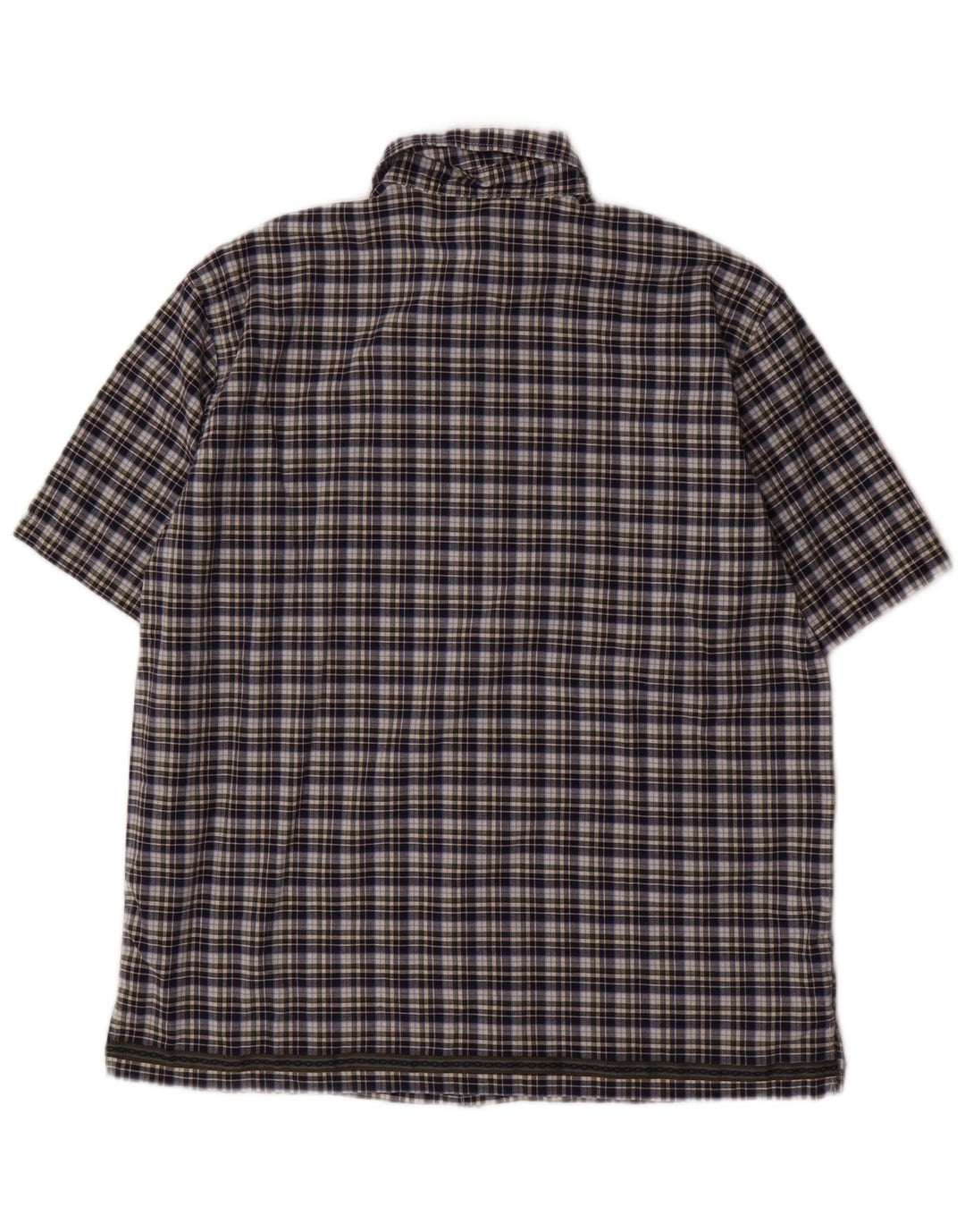 BENETTON Boys Short Sleeve Shirt 11-12 Years XL Navy Blue Check Cotton