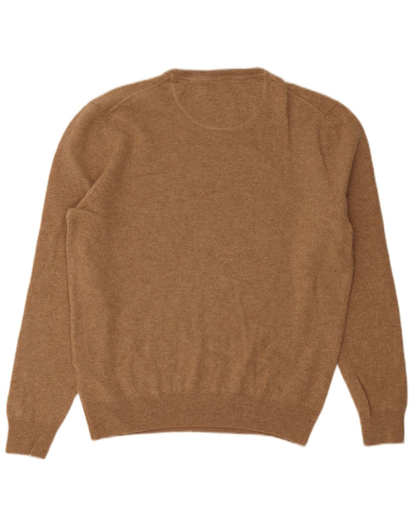 Fynch Hatton Mens Crew Neck Jumper Sweater XL Brown Merino Wool