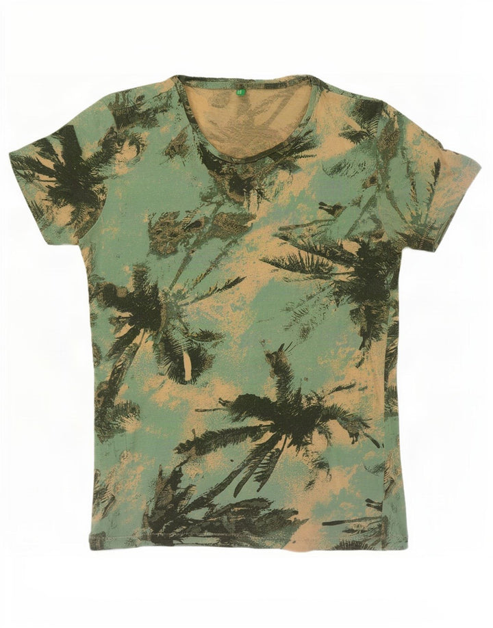Benetton Mens T-Shirt Top Small Green Hawaiian