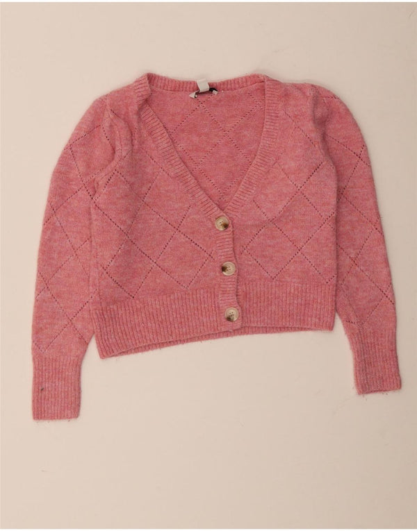 Topshop Womens Crop Cardigan Sweater UK 10 Small Pink Acrylic