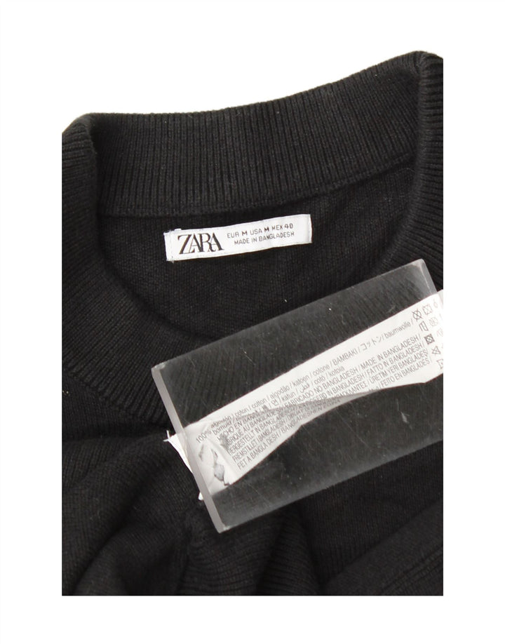 Zara Mens Crew Neck Jumper Sweater Medium Black Cotton