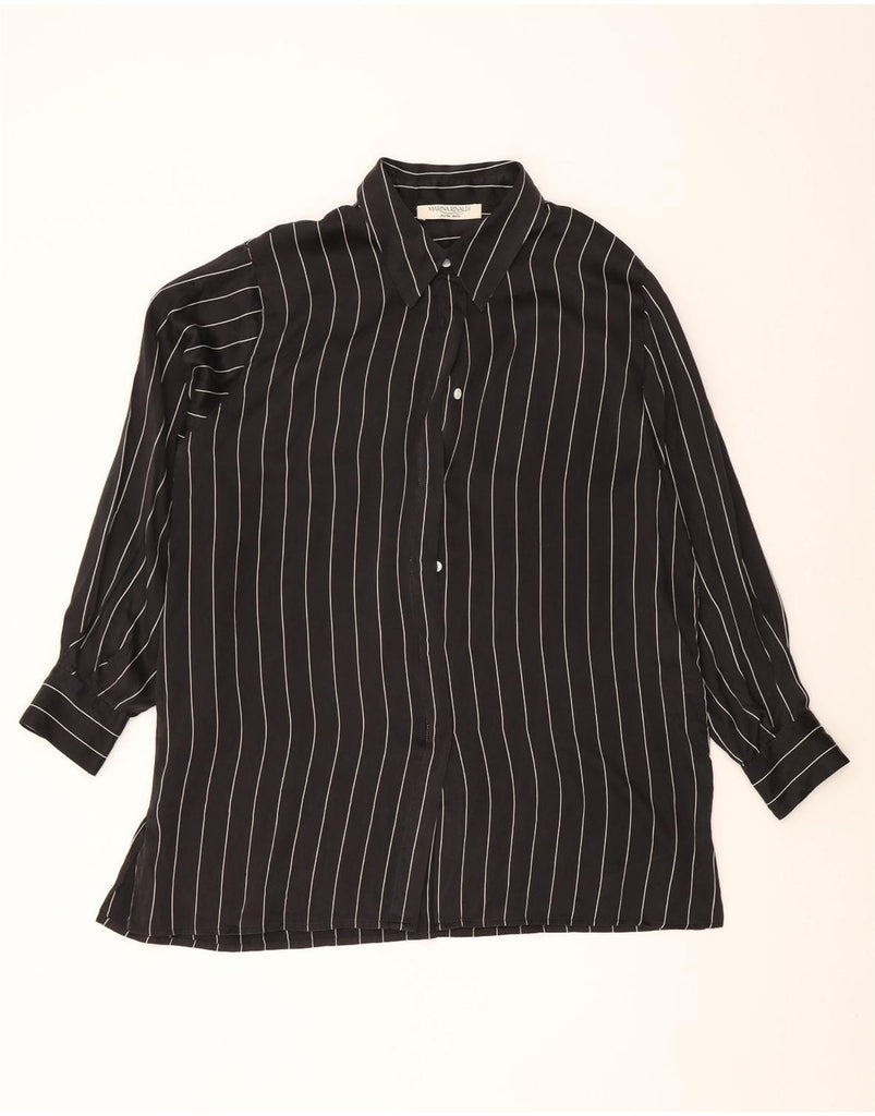 MARINA RINALDI Womens Shirt Blouse UK 20 2XL Black Pinstripe Silk Vintage Marina Rinaldi and Second-Hand Marina Rinaldi from Messina Hembry 