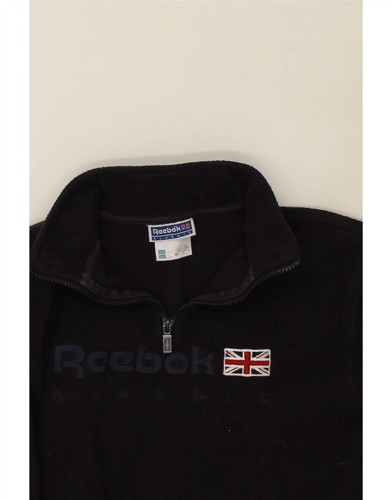 REEBOK Boys Graphic Zip Neck Fleece Jumper 11-12 Years XL Navy Blue | Vintage Reebok | Thrift | Second-Hand Reebok | Used Clothing | Messina Hembry 