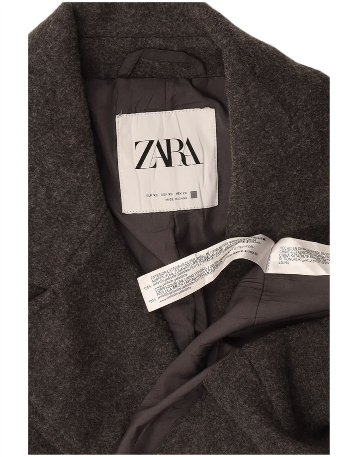 ZARA Womens Oversized Double Breasted Coat UK 6 XS Grey Polyester