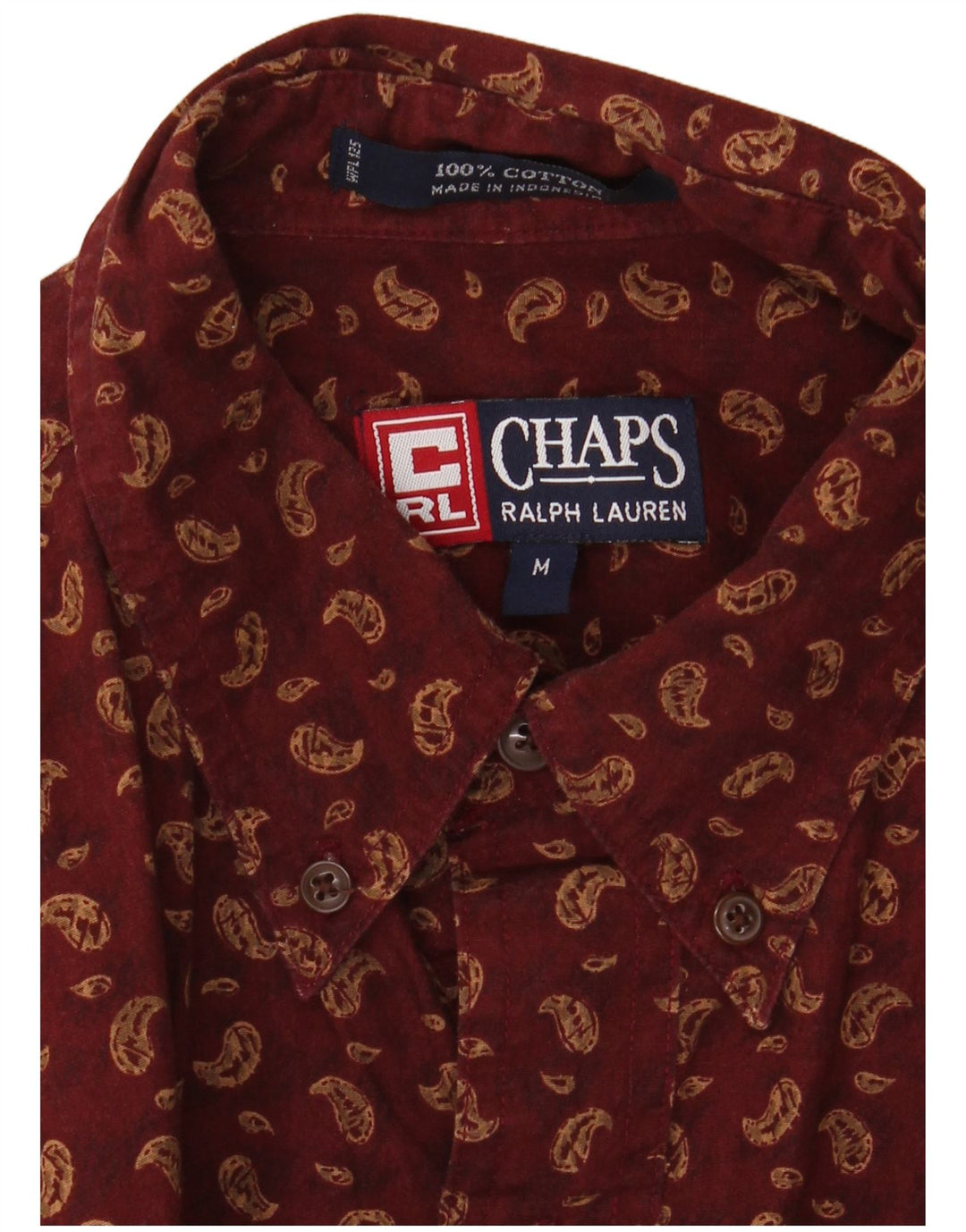 Chaps Ralph Lauren Mens Shirt Medium Burgundy Paisley Cotton