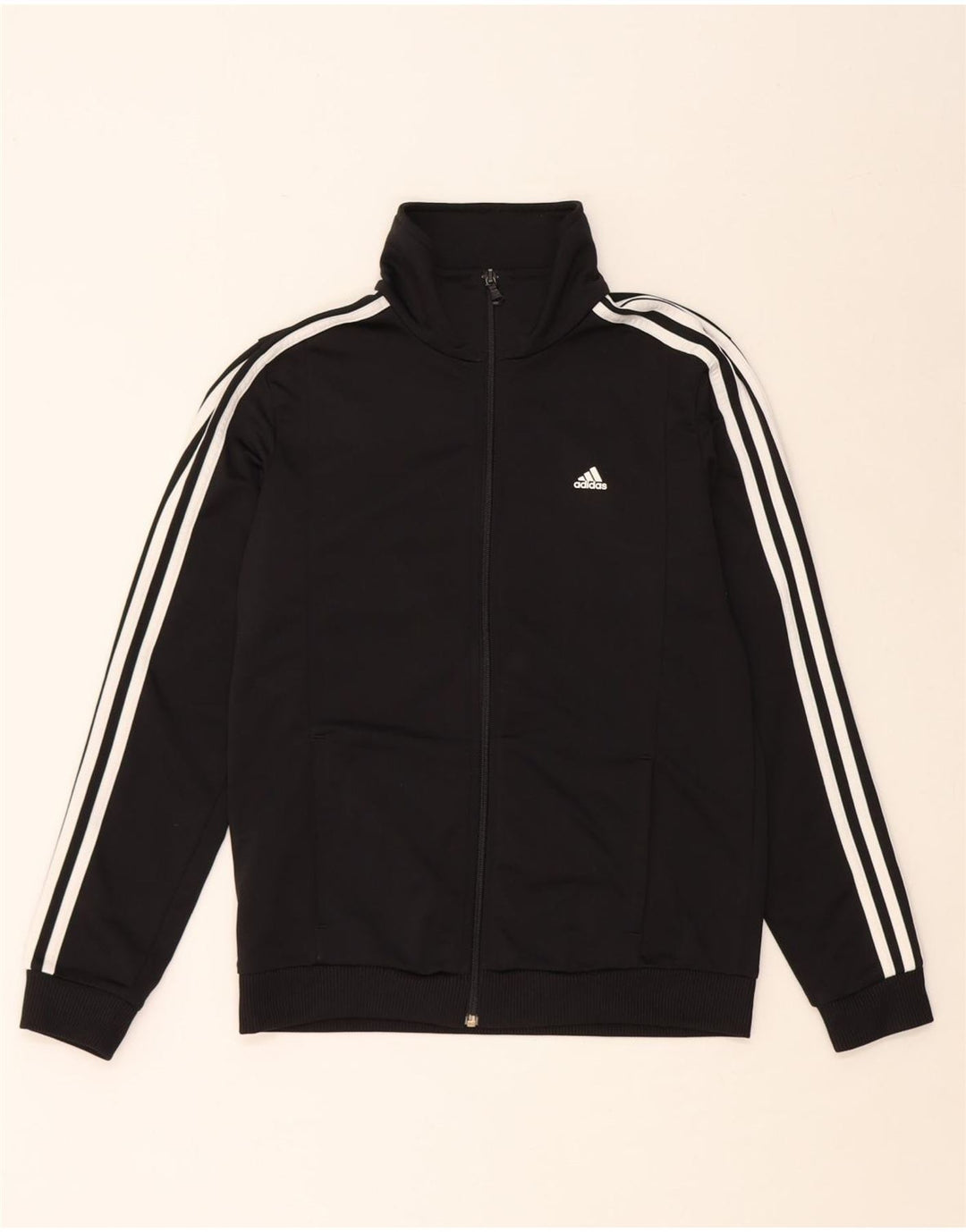 ADIDAS Womens Graphic Tracksuit Top Jacket UK 8/10 Small Black Polyester