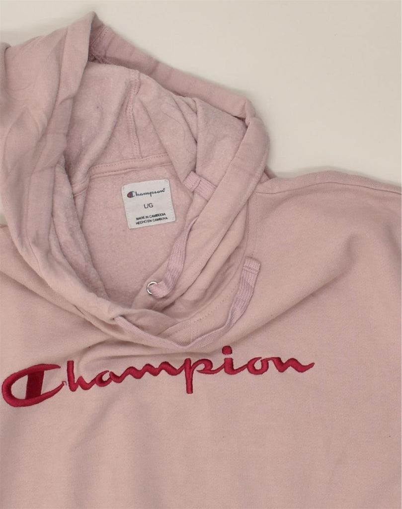 CHAMPION Womens Graphic Hoodie Jumper UK 16 Large Pink Cotton | Vintage Champion | Thrift | Second-Hand Champion | Used Clothing | Messina Hembry 