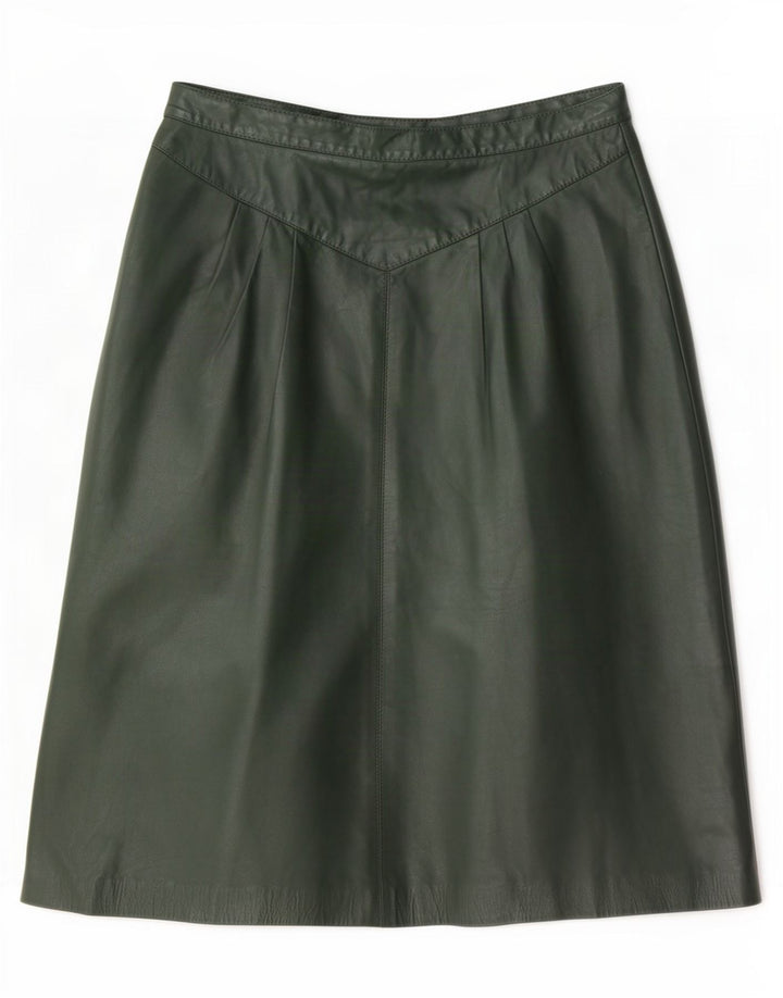Vintage Womens Leather Skirt Medium W28 Green