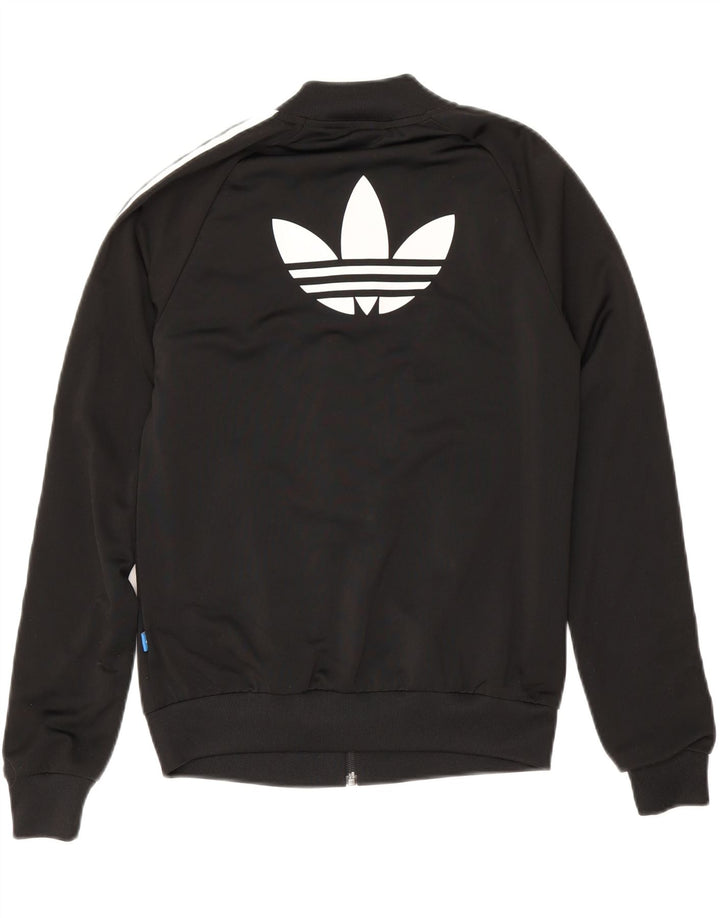 Adidas Womens Graphic Tracksuit Top Jacket UK 6 XS Black Polyester