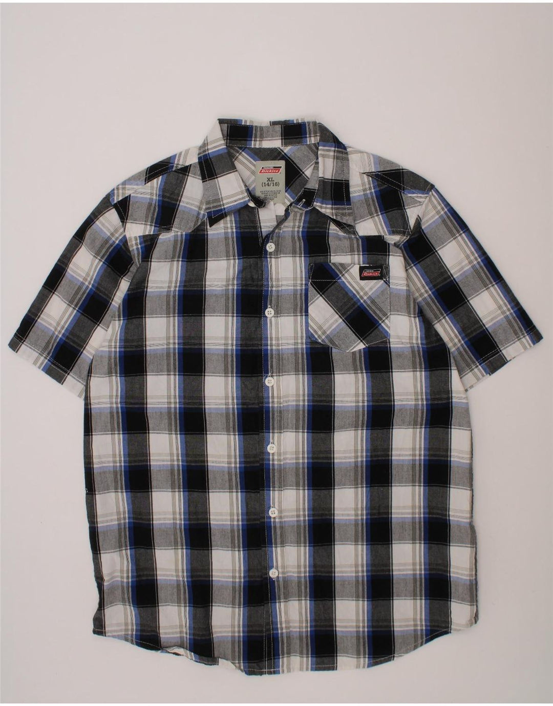 DICKIES Boys Short Sleeve Shirt 14-15 Years XL White Check Cotton Vintage Dickies and Second-Hand Dickies from Messina Hembry 