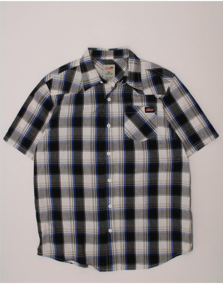 DICKIES Boys Short Sleeve Shirt 14-15 Years XL White Check Cotton Vintage Dickies and Second-Hand Dickies from Messina Hembry 