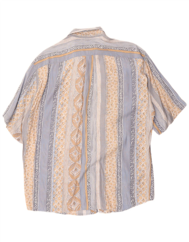 GREEN LEAVES Mens Short Sleeve Shirt Large Blue Geometric Viscose