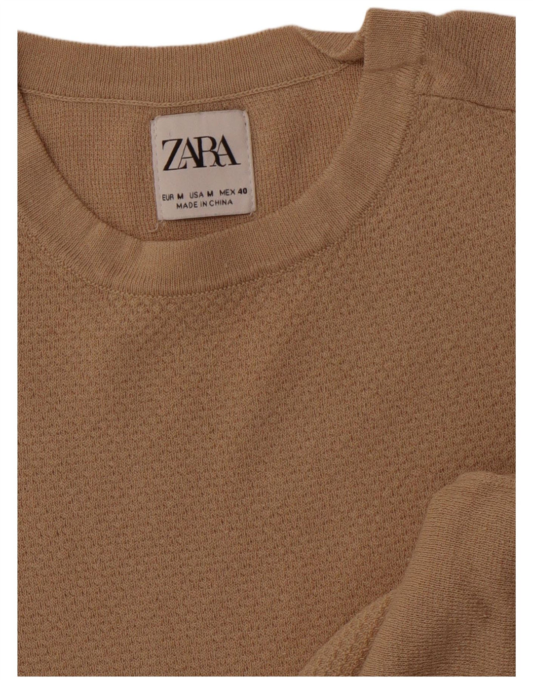 Zara Mens T-Shirt Top Medium Beige