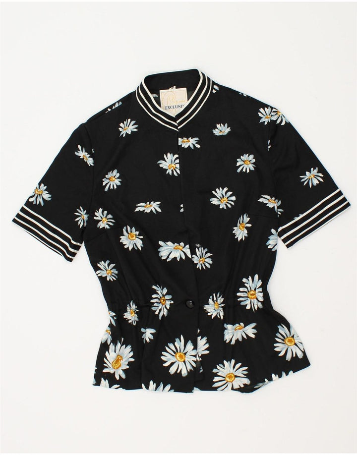 VINTAGE Womens 1 Button Blazer Jacket IT 40 Small Black Floral Vintage Vintage and Second-Hand Vintage from Messina Hembry 