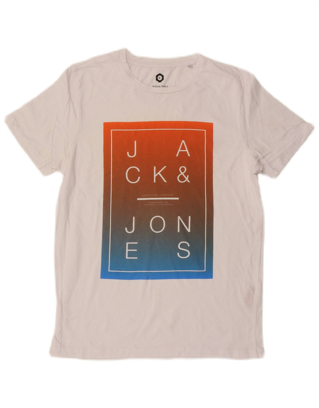 JACK & JONES Mens Graphic T-Shirt Top Medium White Cotton