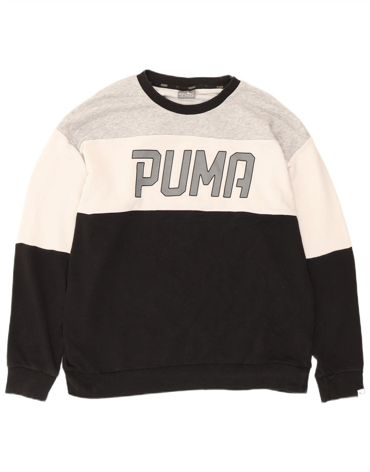 PUMA Womens Graphic Sweatshirt Jumper UK 14 Large  Black Colourblock