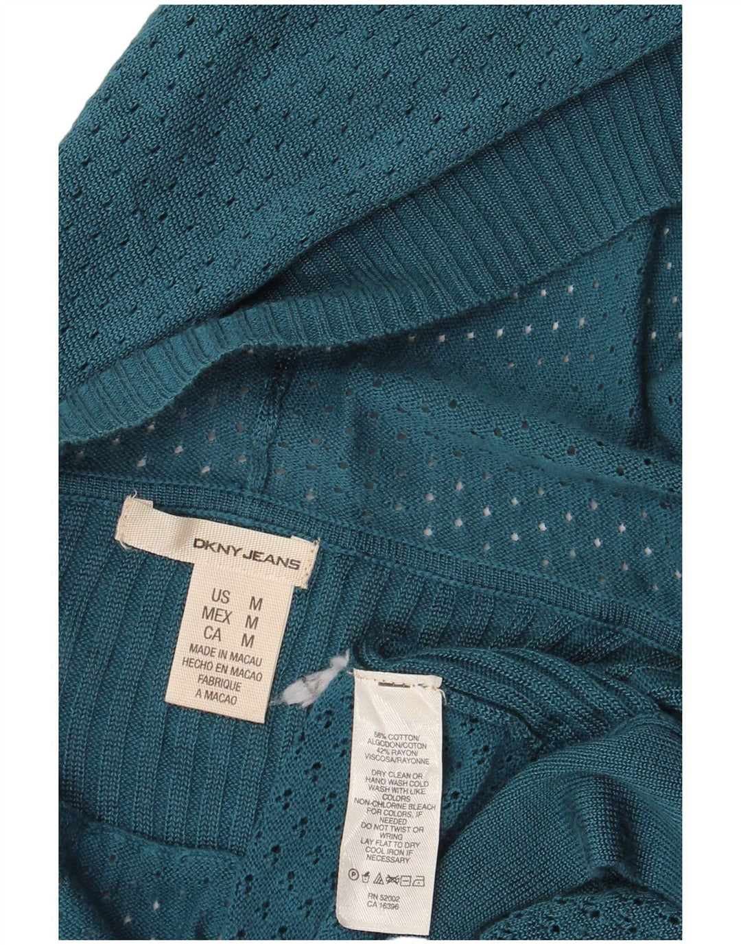 Dkny Womens Crop Hooded Open Cardigan Sweater UK 14 Medium Blue Cotton