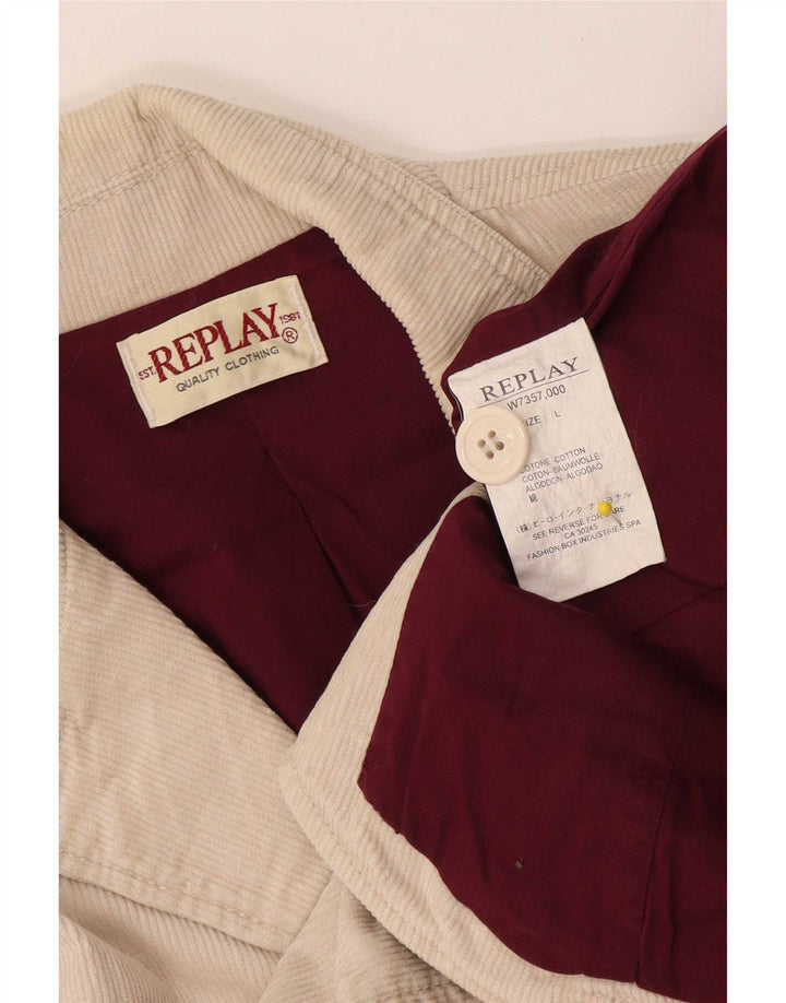 Replay Womens 3 Button Corduroy Blazer Jacket UK 14 Large Beige Cotton