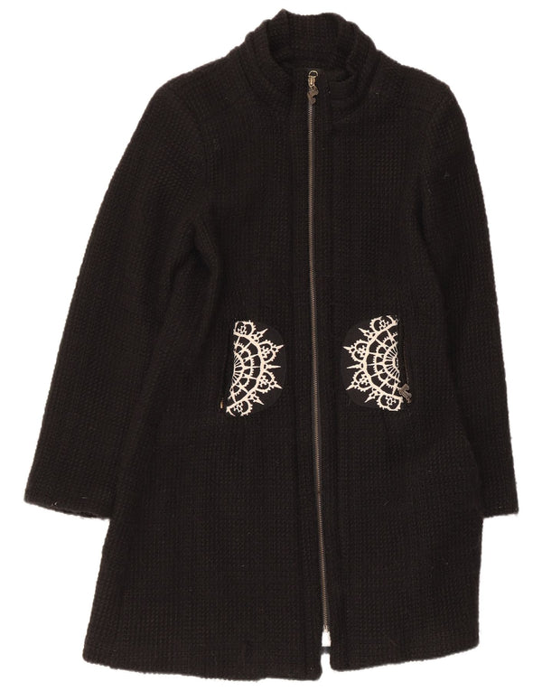 Desigual Womens Overcoat EU 42 Large Black Paisley Acrylic