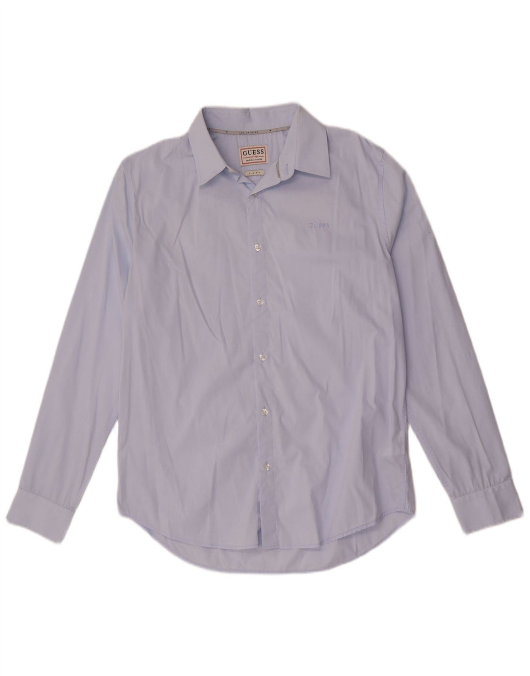Guess Mens Slim Fit Shirt UK 34 Small Blue Cotton