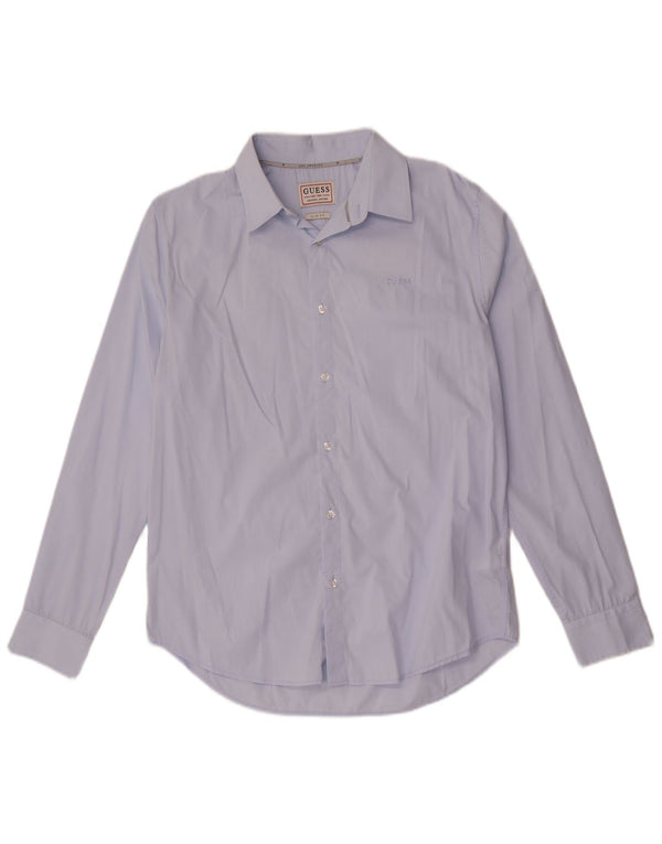 Guess Mens Slim Fit Shirt UK 34 Small Blue Cotton