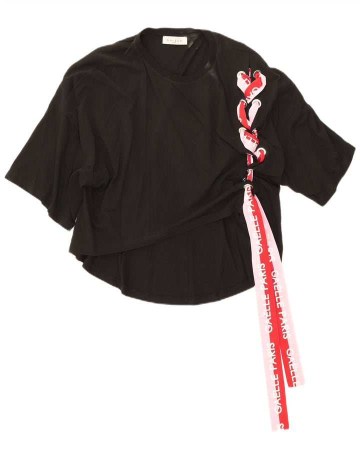 Gaelle Womens Graphic Oversized Blouse Top US 0 2XS Black Cotton
