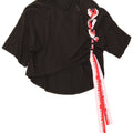 Gaelle Womens Graphic Oversized Blouse Top US 0 2XS Black Cotton