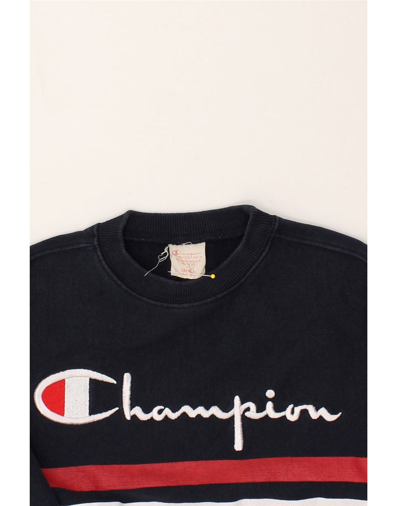 CHAMPION Mens Graphic Sweatshirt Jumper Small Navy Blue Cotton | Vintage Champion | Thrift | Second-Hand Champion | Used Clothing | Messina Hembry 