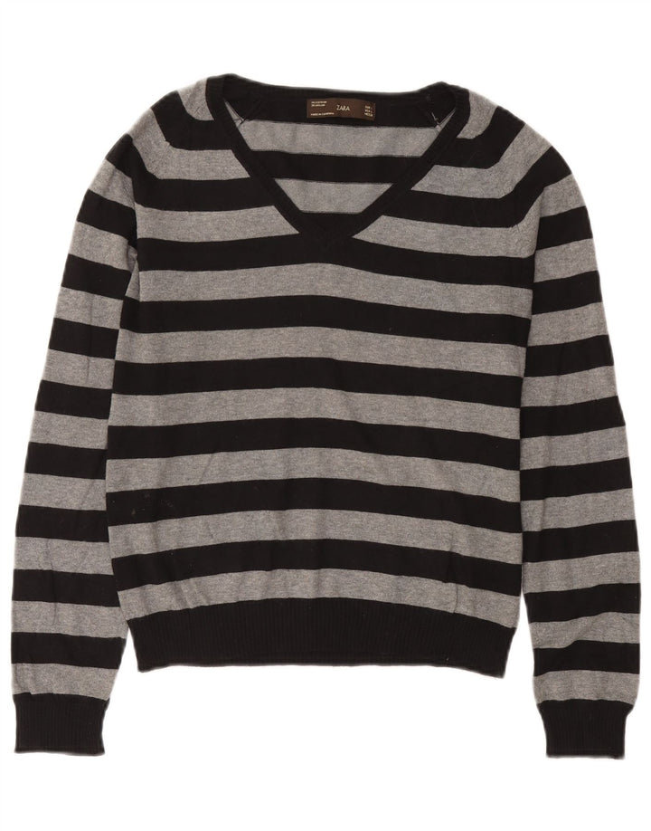 Zara Womens V-Neck Jumper Sweater UK 14 Large Black