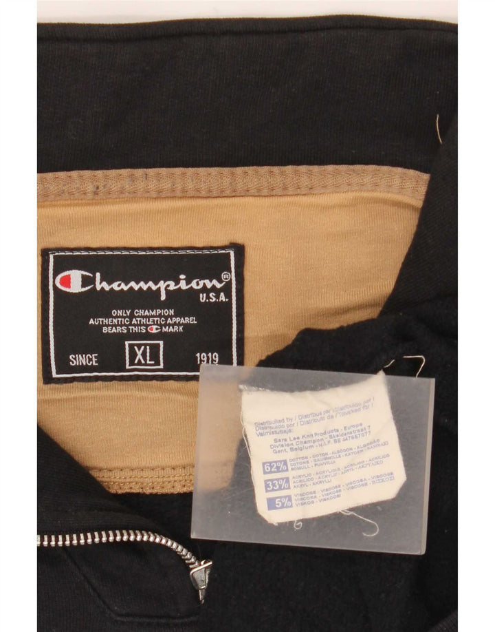 Champion Mens Zip Neck Sweatshirt Jumper XL Black Cotton