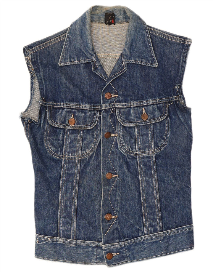 Vintage Womens Denim Gilet UK 8 Small Blue Cotton