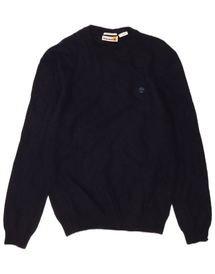 Timberland Mens Crew Neck Jumper Sweater Large Navy Blue Wool