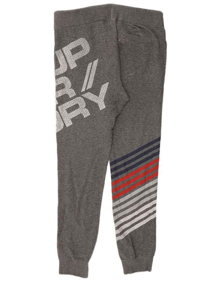 SUPERDRY Mens Graphic Tracksuit Trousers Joggers Large Grey Striped Cotton