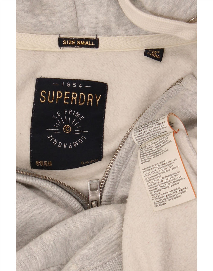 SUPERDRY Mens Graphic Zip Hoodie Sweater Small Grey Flecked Cotton