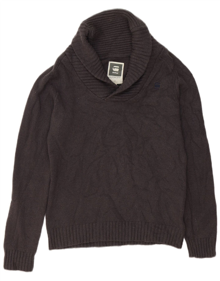 G-Star Mens Shawl Neck Jumper Sweater Medium Grey Lambswool