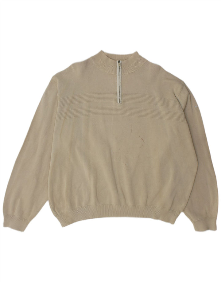 Marks & Spencer Mens Zip Neck Jumper Sweater 2XL Beige Cotton