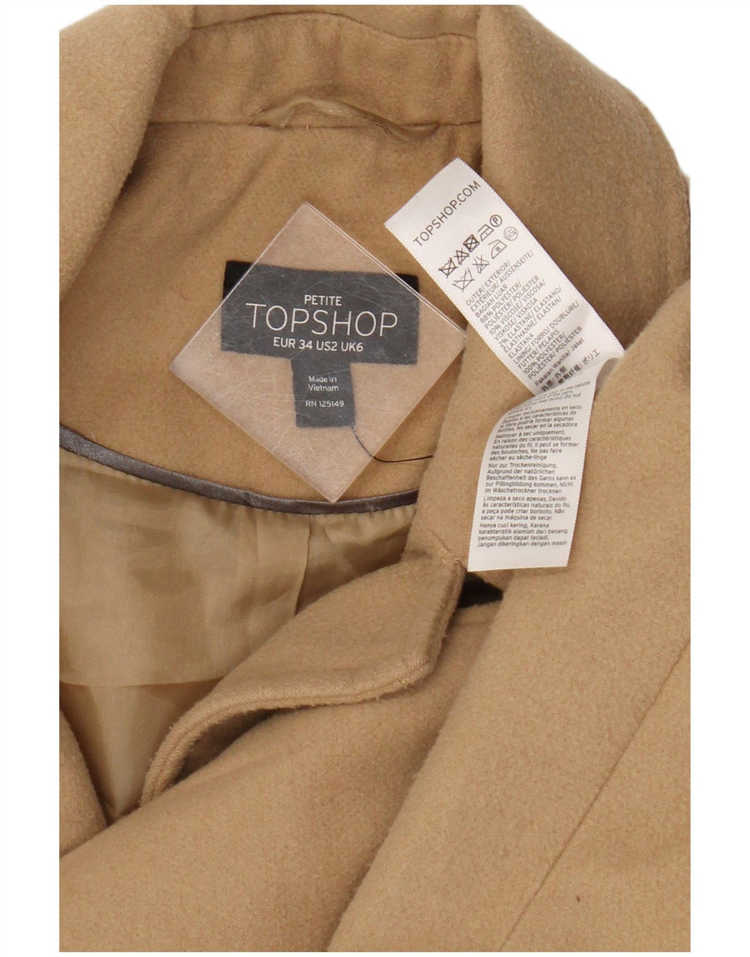 Topshop Womens Overcoat UK 6 XS Beige Polyester