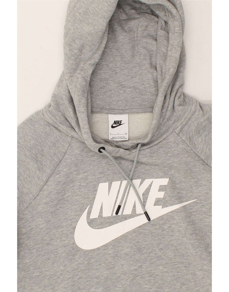 NIKE Womens Crop Graphic Hoodie Jumper UK 10 Small Grey Cotton | Vintage Nike | Thrift | Second-Hand Nike | Used Clothing | Messina Hembry 