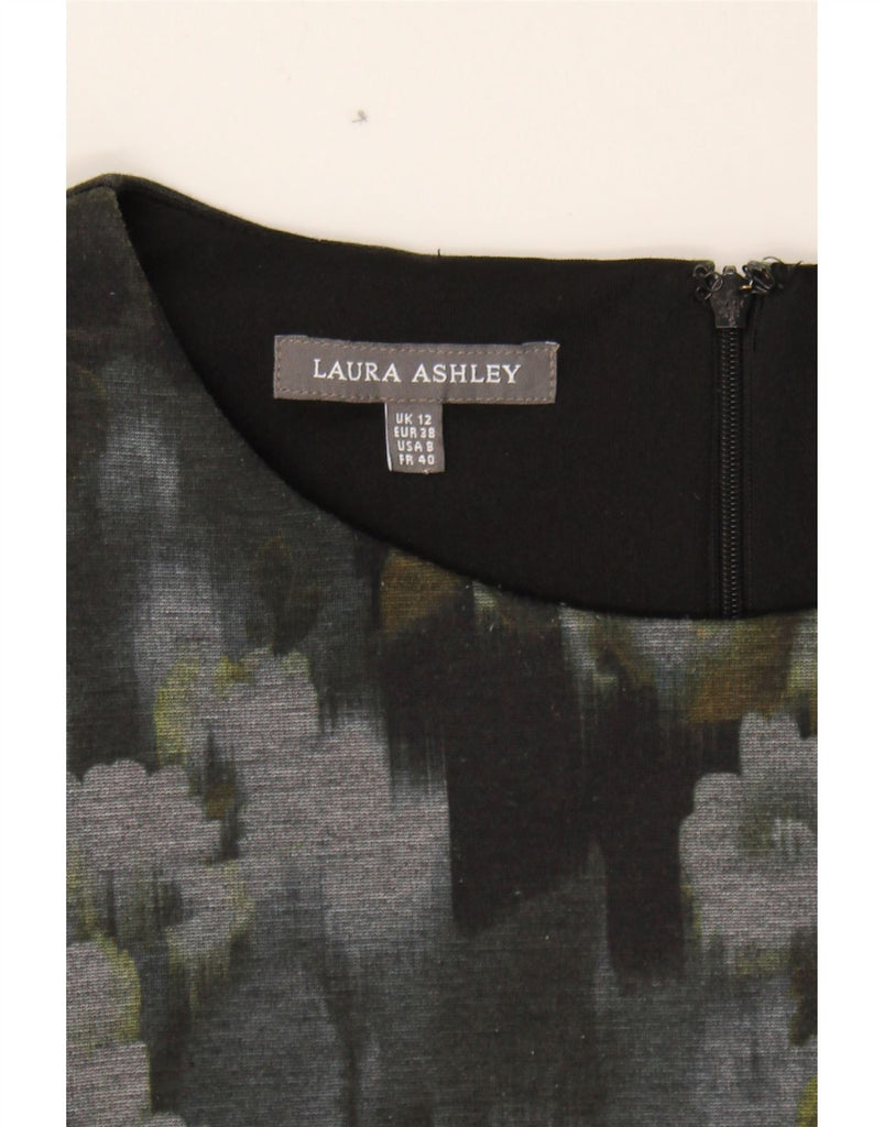 LAURA ASHLEY Womens 3/4 Sleeve Sheath Dress UK 12 Medium  Black Floral Vintage Laura Ashley and Second-Hand Laura Ashley from Messina Hembry 