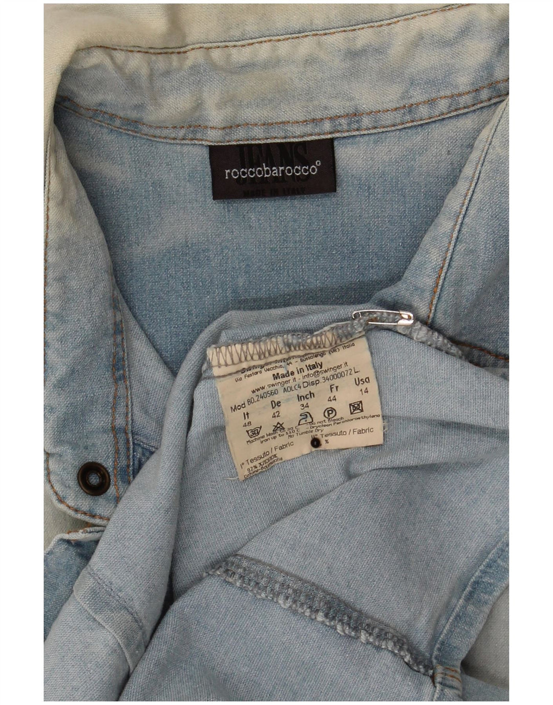 Roccobarocco Womens Sleeveless Denim Shirt IT 48 XL Blue Cotton