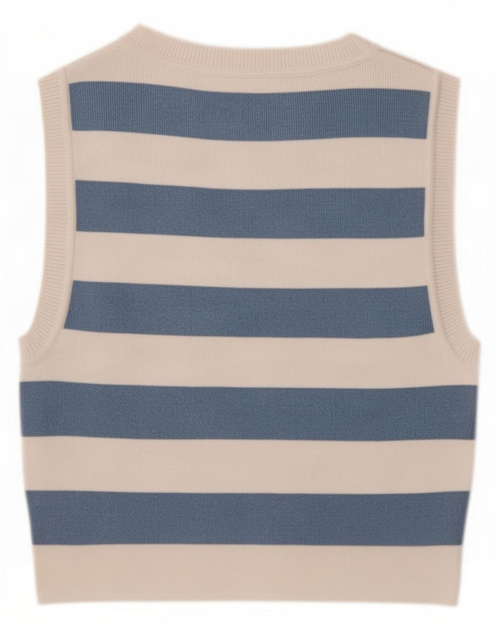 Zara Womens Crop Vest Top UK 12 Medium Blue Striped