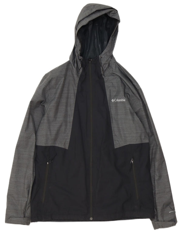 Columbia Mens Omni-Tech Hooded Rain Jacket UK 40 Large Grey Colourblock