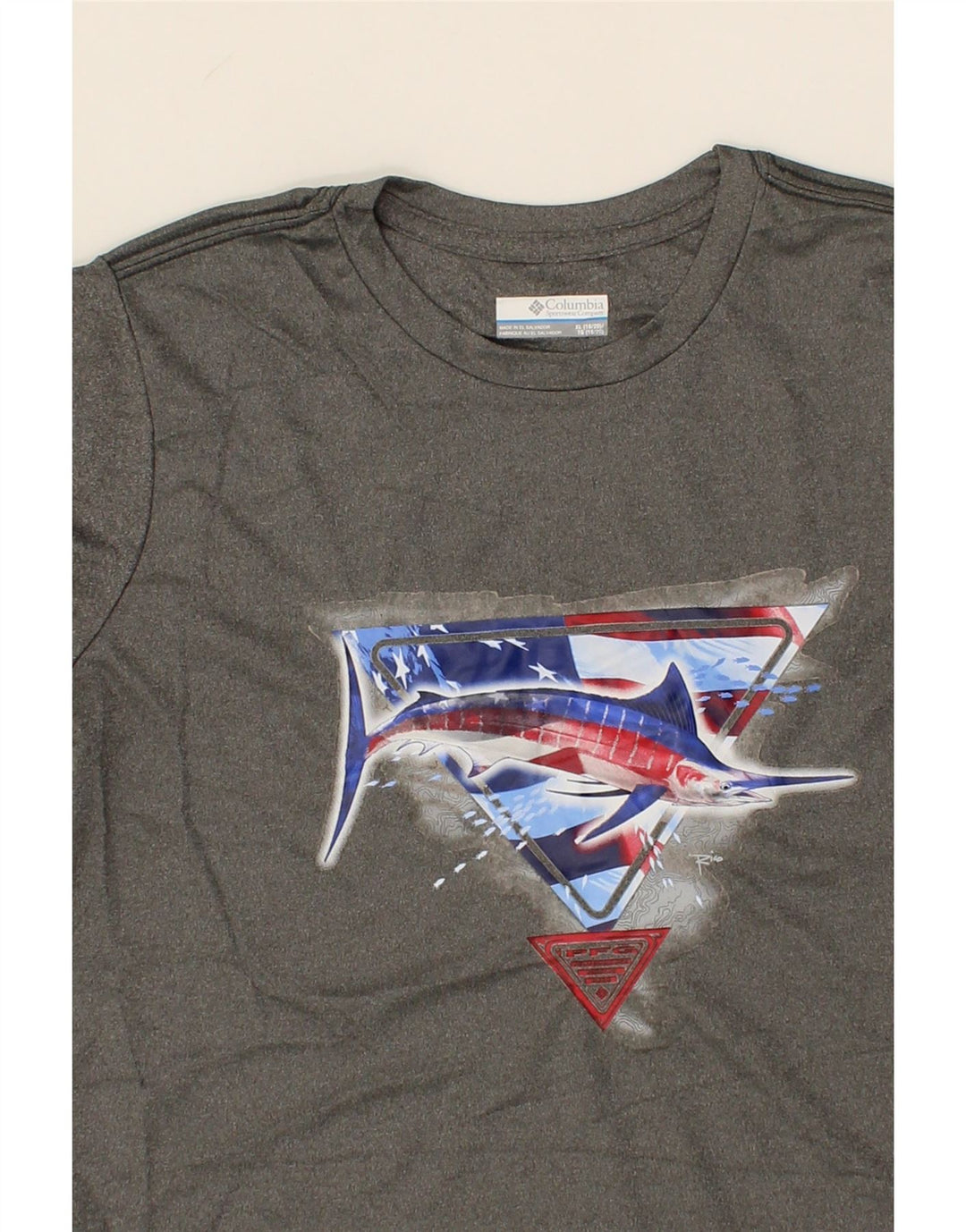 COLUMBIA Boys Graphic T-Shirt Top 15-16 Years XL Grey Polyester Vintage Columbia and Second-Hand Columbia from Messina Hembry 