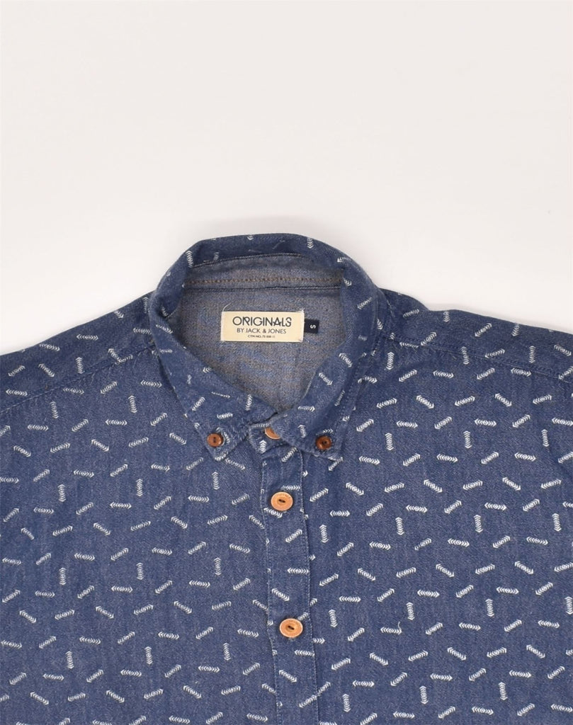 JACK & JONES Mens Crazy Pattern Short Sleeve Shirt Small Navy Blue Cotton | Vintage Jack & Jones | Thrift | Second-Hand Jack & Jones | Used Clothing | Messina Hembry 