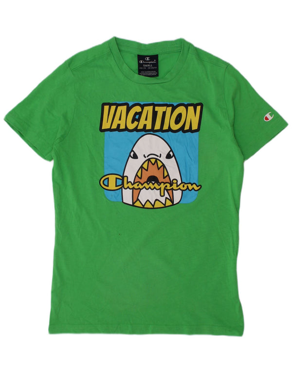 Champion Boys Graphic T-Shirt Top 7-8 Years Small Green Cotton