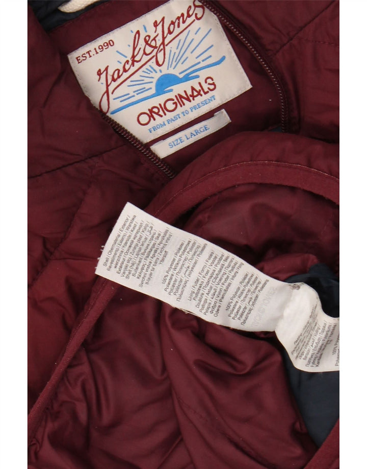 JACK & JONES Mens Hooded Padded Jacket UK 40 Large Burgundy Polyester